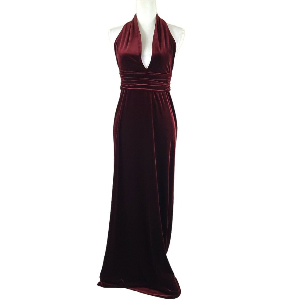 Laundry By Shelli Segal Velvet Maxi Dress Womens Size 4 Burgundy Halter Formal